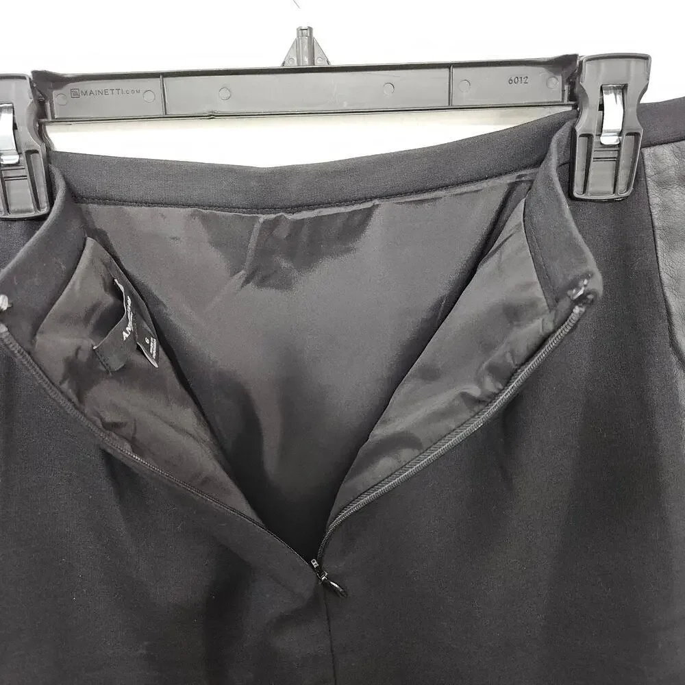 Ann Taylor Faux Leather Side Black Pencil Skirt Front Pocket Sz 6 Small Stretch - Picture 4 of 8